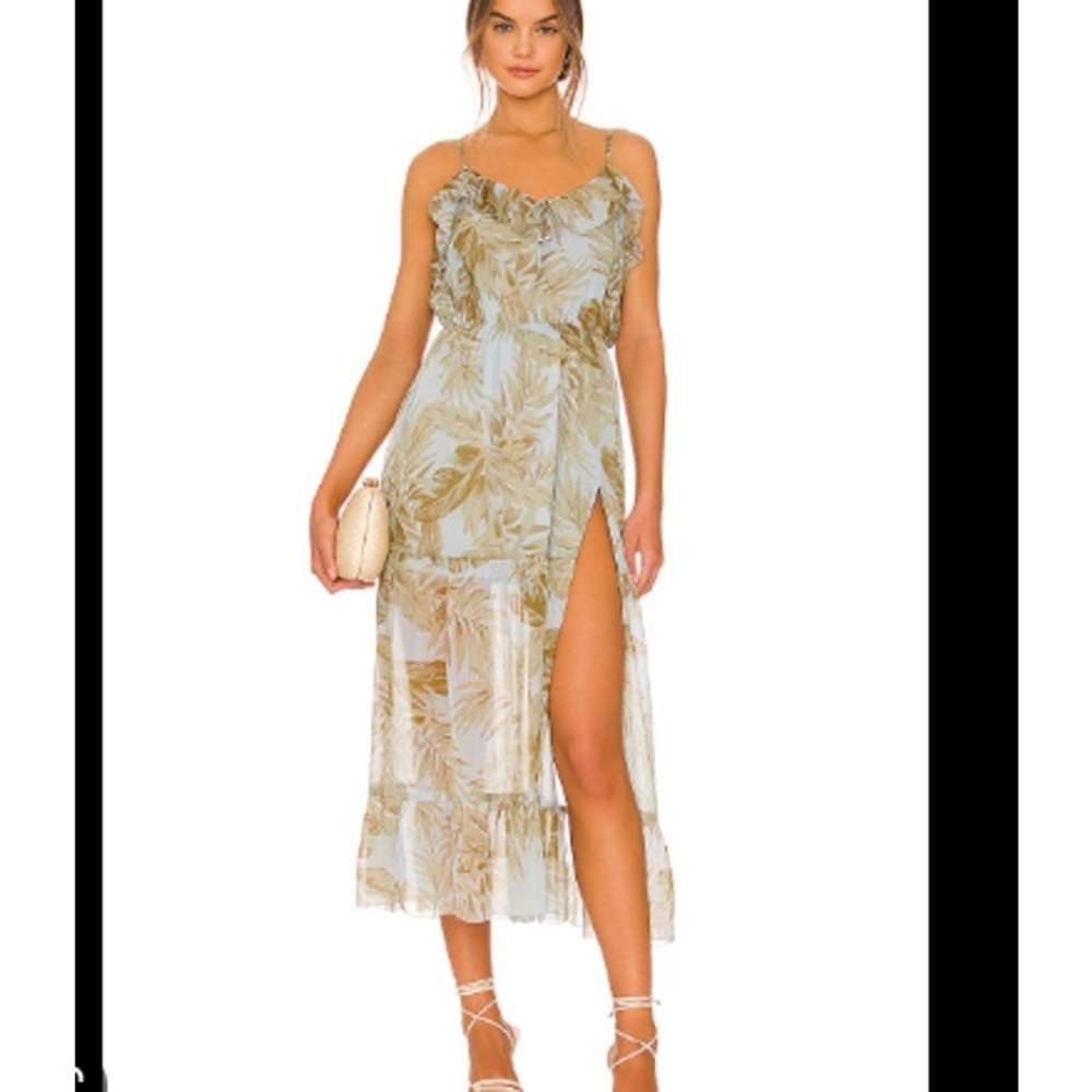 AMUSE SOCIETY Women's Maxi Dress Floral Print Light Blue Green Size L